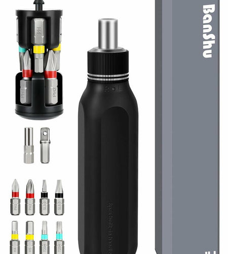 Banshu 12-in-1 Ratchet Screwdriver Set Magnetic Bits Case Colorful Alloy Steel