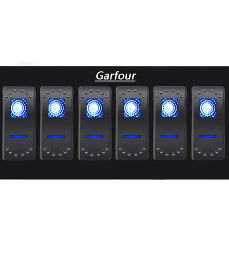 Garfour Marine 6 Gang 5 Pin Red LED Aluminum Rocker Switch Panel