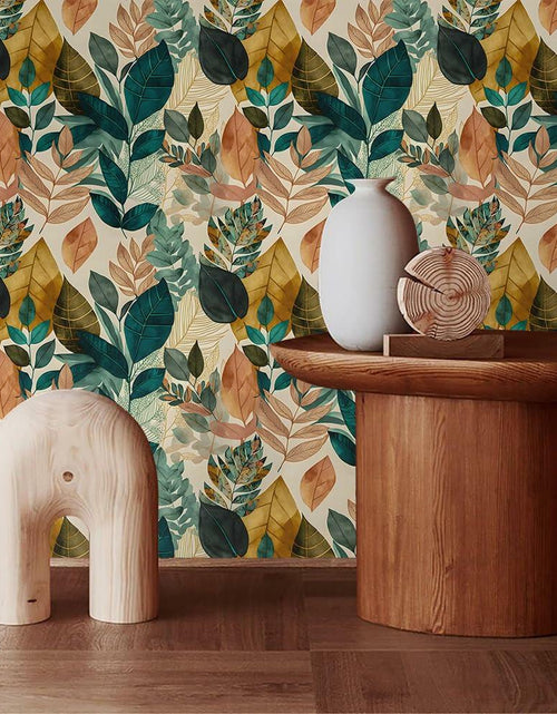 Load image into Gallery viewer, MuralPeel Boho Leaf Botanical Peel Stick Wallpaper Brown Green Yellow
