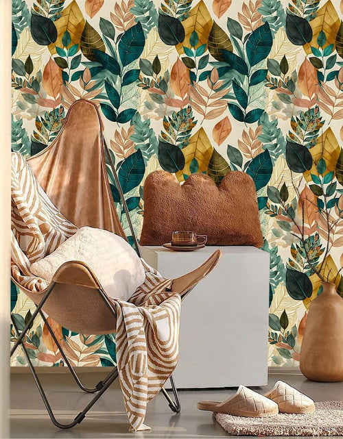 Load image into Gallery viewer, MuralPeel Boho Leaf Botanical Peel Stick Wallpaper Brown Green Yellow

