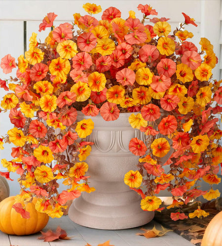 HyeFlora 2 PCS Faux Fall Hanging Flowers Plants UV Resistant Orange+Yellow