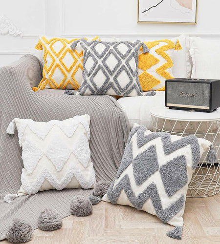PLWORLD Boho White Moroccan Tufted Throw Pillow Cover 20x20 Inch Cream 1 PC