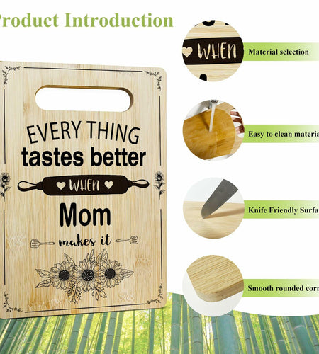 DOIUCRO Gifts for Mom Bamboo Kitchen Cutting Board Wooden Serving Board
