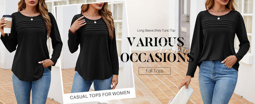 Load image into Gallery viewer, ZESICA Women's Fashion Long Sleeve Pleated Tunic Blouse Black Size L
