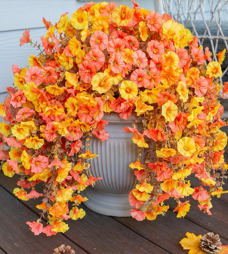 HyeFlora 2 PCS Faux Fall Hanging Flowers Plants UV Resistant Orange+Yellow