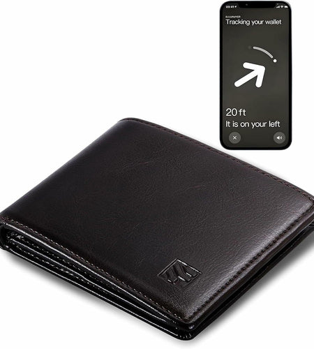 FLETUTE Full-Grain Leather Slim Airtag Wallet Mens Luxury Blue