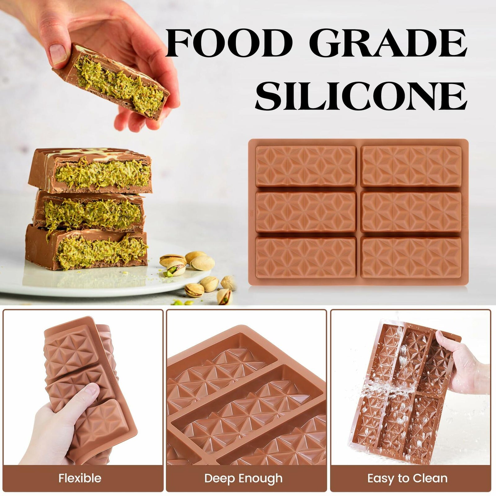 KASHME Chocolate Bar Mold Silicone Deep Large 1 Inch Brown 1 Pc