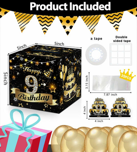 Toerifer 9th Birthday Money Box Set Black Gold PVC One Size