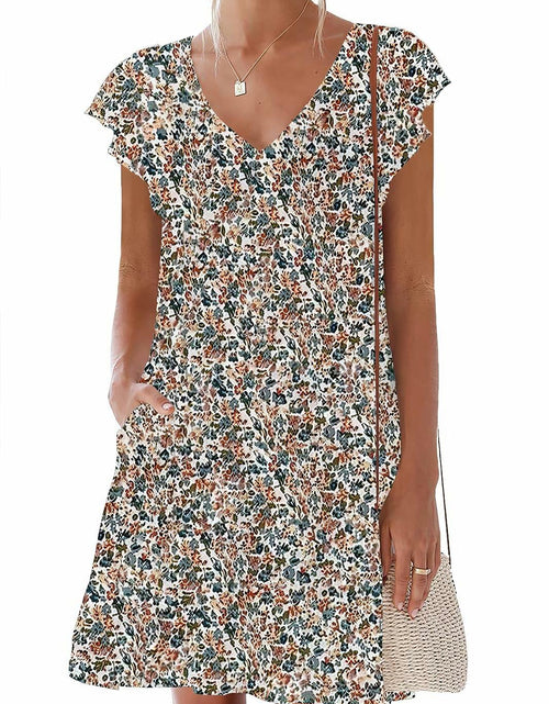 Load image into Gallery viewer, nclook Womens Summer Casual V Neck Mini Dress Ruffle Pockets Multicolour XL
