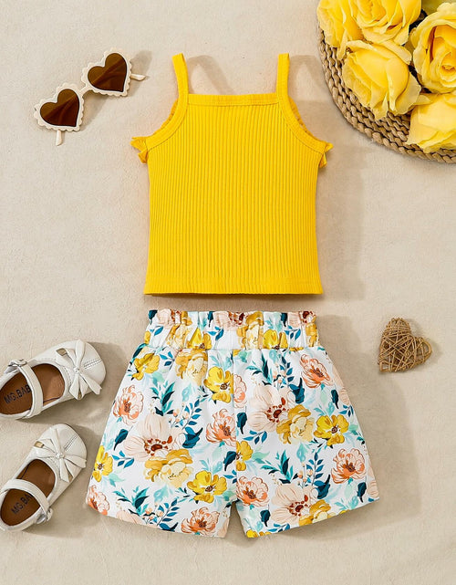 Load image into Gallery viewer, Kucnuzki Yellow Floral Sleeveless Tank Top Bow Tie Summer Shirt Size 3-4T
