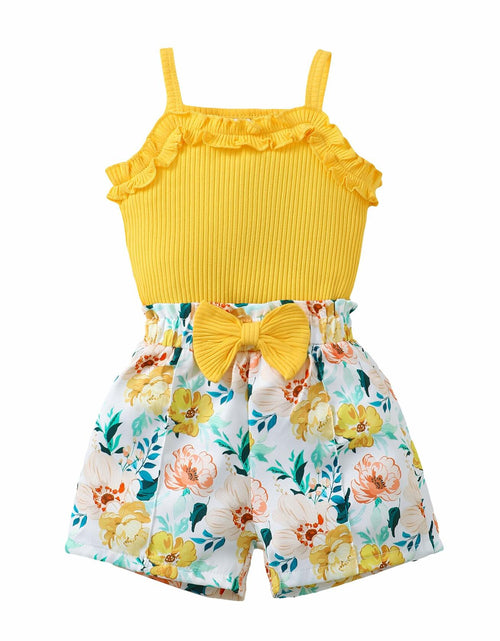 Load image into Gallery viewer, Kucnuzki Yellow Floral Sleeveless Tank Top Bow Tie Summer Shirt Size 3-4T

