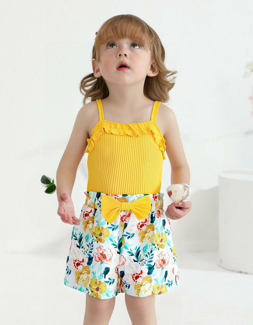 Load image into Gallery viewer, Kucnuzki Yellow Floral Sleeveless Tank Top Bow Tie Summer Shirt Size 3-4T
