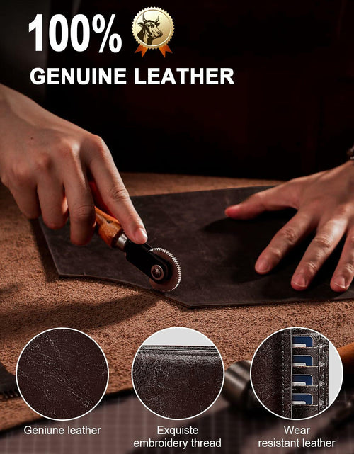 Load image into Gallery viewer, FLETUTE Full-Grain Leather Slim Airtag Wallet Mens Luxury Blue
