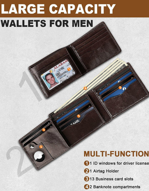 Load image into Gallery viewer, FLETUTE Full-Grain Leather Slim Airtag Wallet Mens Luxury Blue
