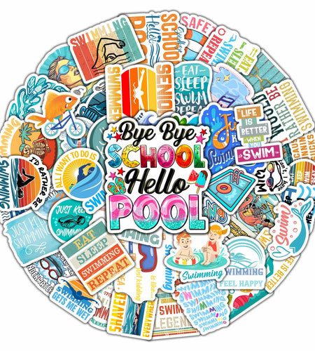BIGZORO 50PCS Waterproof Swimming Stickers Decals Vinyl for Laptop Water Bottles