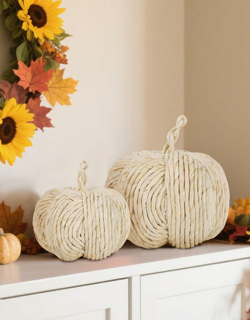 Load image into Gallery viewer, winemana 2 Pack Woven Pumpkin Decor Fall Thanksgiving White Assorted Size
