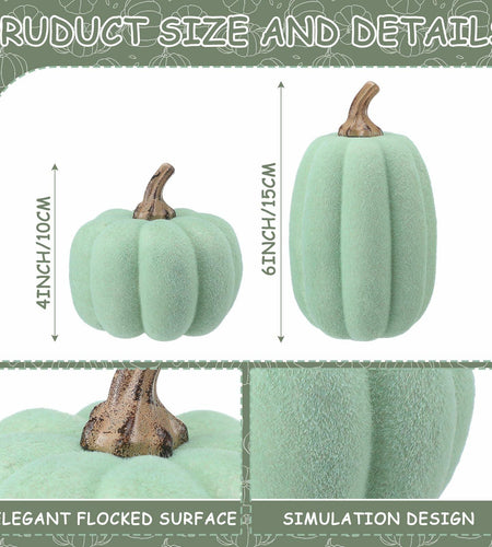 Vicenpal 2 Pcs Green Foam Pumpkins Fall Thanksgiving Decor Flocked Velvet