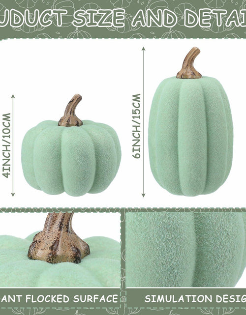 Load image into Gallery viewer, Vicenpal 2 Pcs Green Foam Pumpkins Fall Thanksgiving Decor Flocked Velvet
