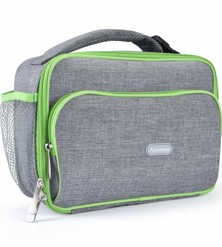 Amersun Insulated Lunch Box with 2 Pockets Padded Liner Dark Gray 4 Compartments