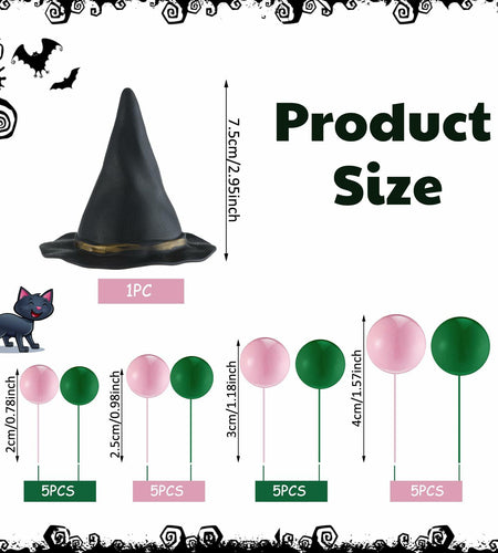 Geelin 41 Pcs Halloween Witch Cake Topper Pink Green Silver Black Balloons