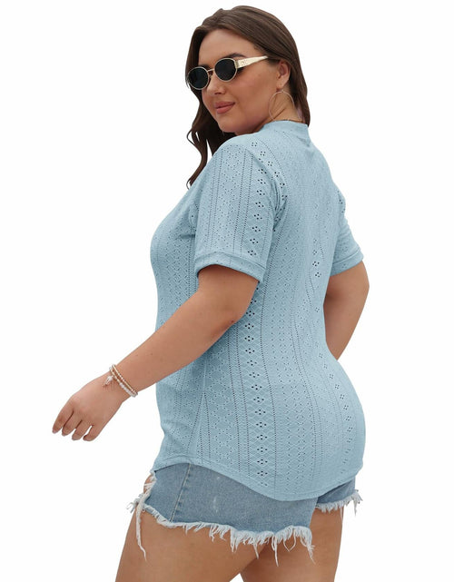 Load image into Gallery viewer, KARALIN Womens Plus Size Roll Short Sleeve V Neck Top Light Yellow Size 4XL
