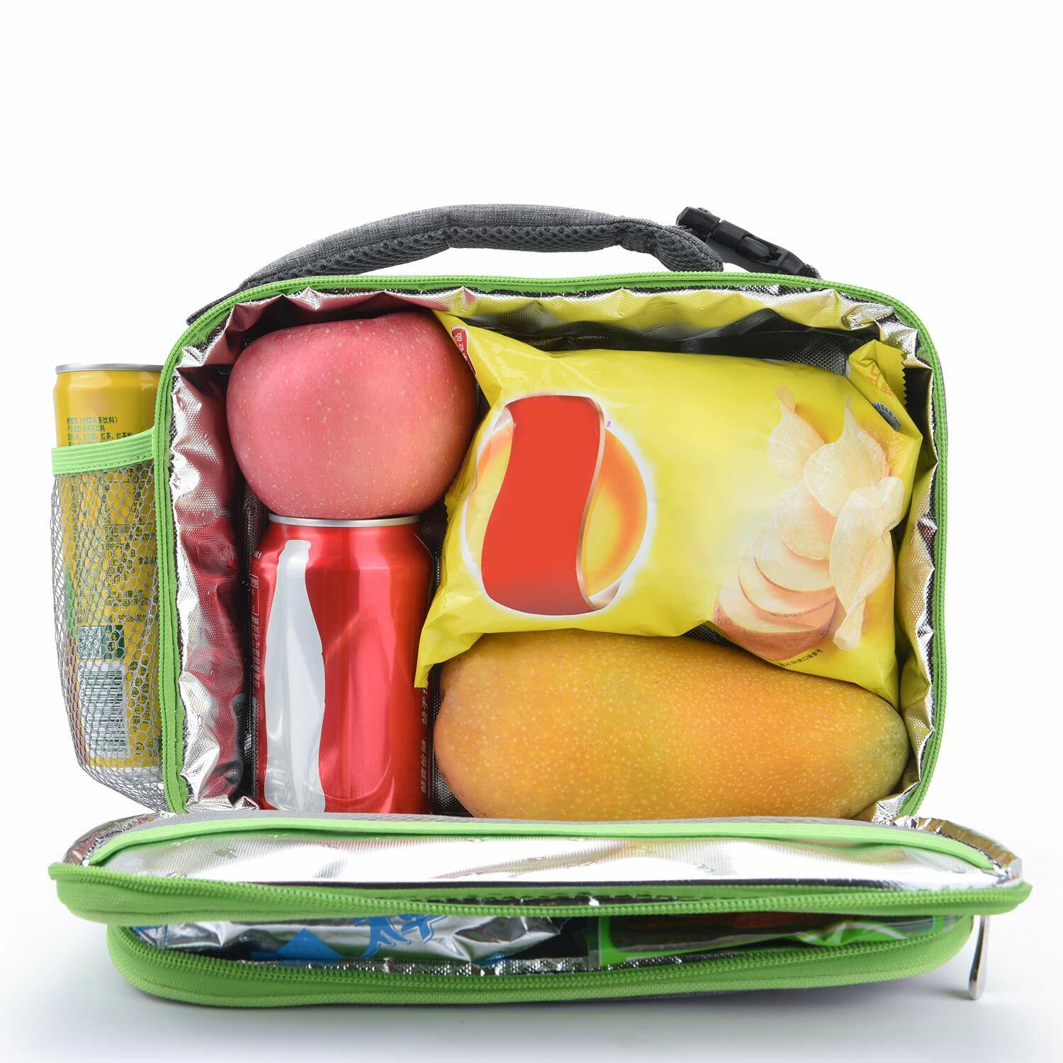 Amersun Insulated Lunch Box with 2 Pockets Padded Liner Dark Gray 4 Compartments
