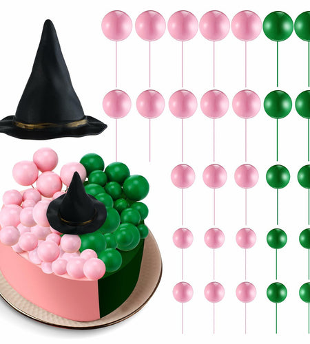 Geelin 41 Pcs Halloween Witch Cake Topper Pink Green Silver Black Balloons