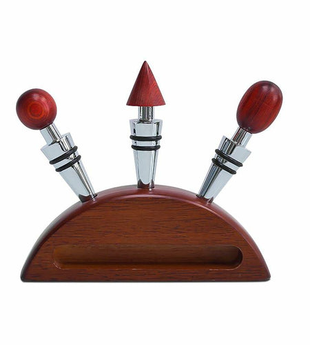 Lutong Wine Stopper Set 3pcs with Stand Wood Silver & Brown Entertainment