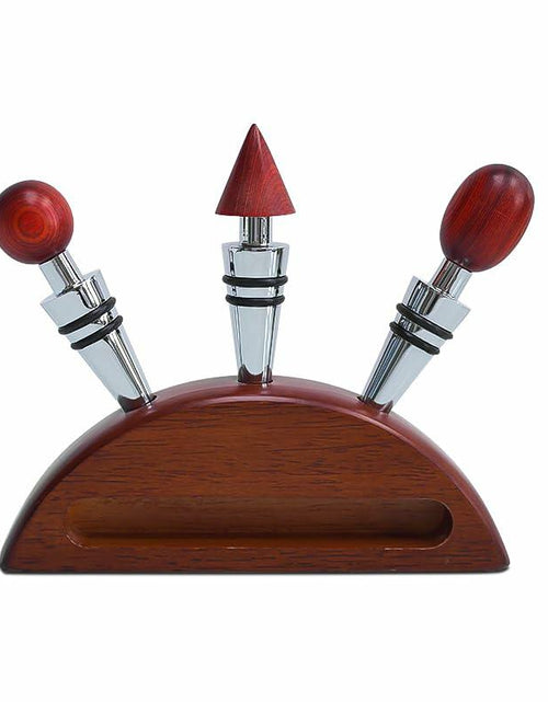 Load image into Gallery viewer, Lutong Wine Stopper Set 3pcs with Stand Wood Silver &amp; Brown Entertainment
