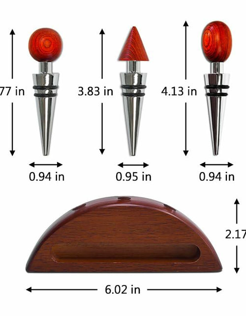 Load image into Gallery viewer, Lutong Wine Stopper Set 3pcs with Stand Wood Silver &amp; Brown Entertainment
