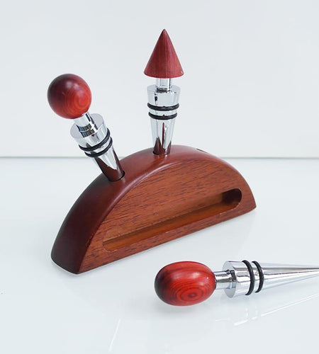 Lutong Wine Stopper Set 3pcs with Stand Wood Silver & Brown Entertainment