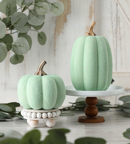 Vicenpal 2 Pcs Green Foam Pumpkins Fall Thanksgiving Decor Flocked Velvet