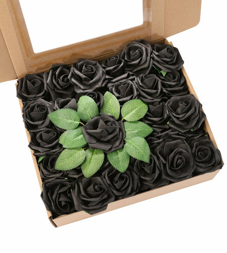 Yaqulen 60Pcs Artificial Foam Rose Flowers with Stems Red for Decorations