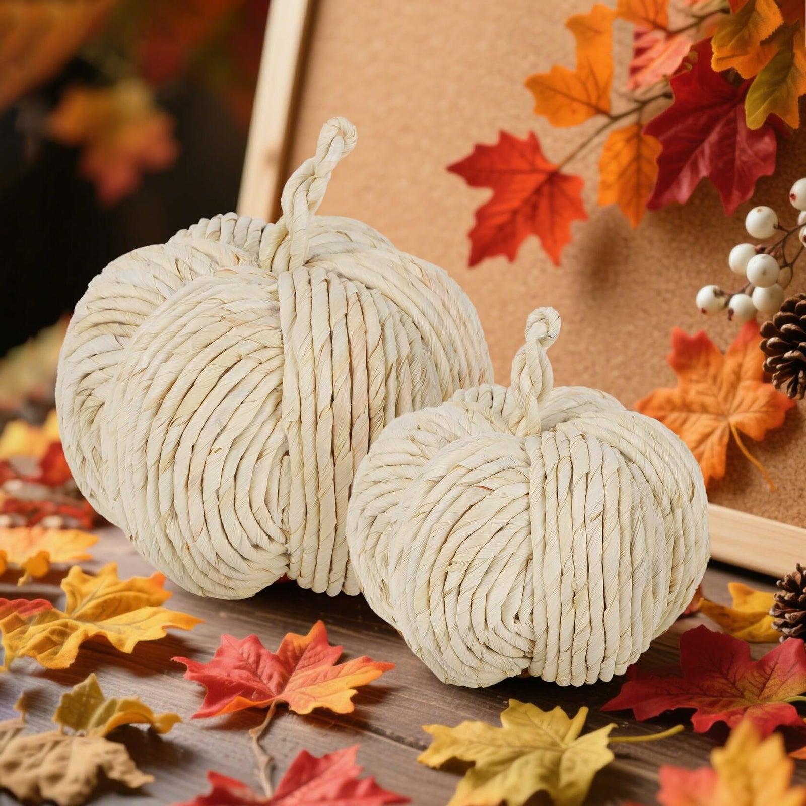 winemana 2 Pack Woven Pumpkin Decor Fall Thanksgiving White Assorted Size