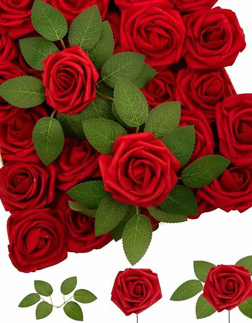 Load image into Gallery viewer, Yaqulen 60Pcs Artificial Foam Rose Flowers with Stems Red for Decorations
