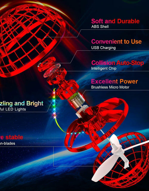 Load image into Gallery viewer, RSNG Flying Orb Ball Spinner Mini Drone 360 Rotating LED Toy Red
