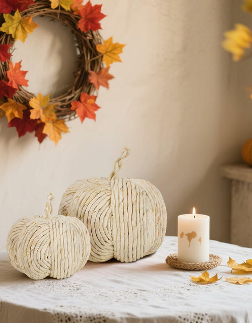 Load image into Gallery viewer, winemana 2 Pack Woven Pumpkin Decor Fall Thanksgiving White Assorted Size
