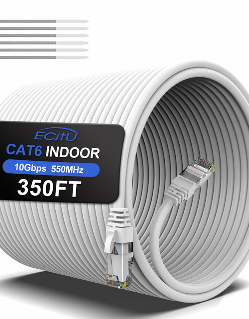 Load image into Gallery viewer, ecjtu 350FT Cat6 Ethernet Cable UTP PoE 24AWG CCA White with 25 Cable Ties
