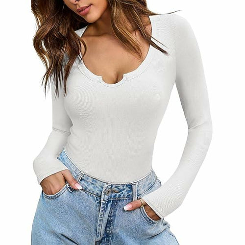 Load image into Gallery viewer, Cicy Bell Womens Ribbed Knit Henley Top Long Sleeve White Size M
