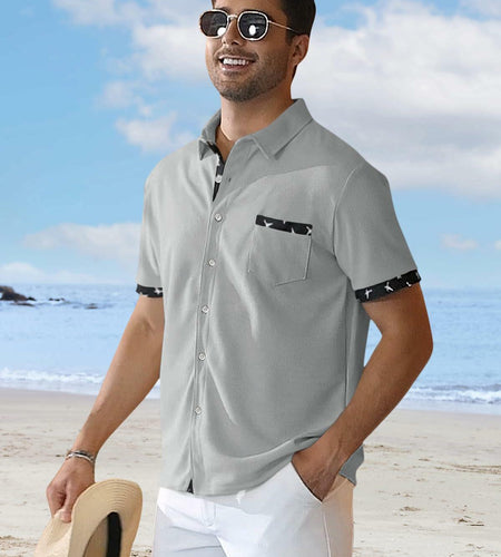 TRFIC Men's Casual Short Sleeve Button Down Shirt Grey Size 3X-Large