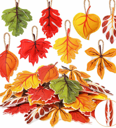HunnmingRe 24 Pcs Thanksgiving Fall Felt Ornaments Maple Leaf Orange Decor