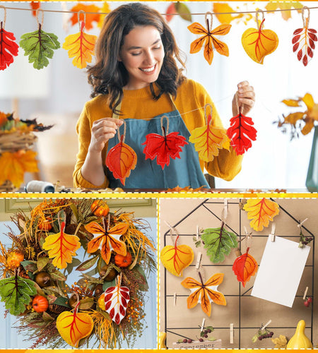 HunnmingRe 24 Pcs Thanksgiving Fall Felt Ornaments Maple Leaf Orange Decor