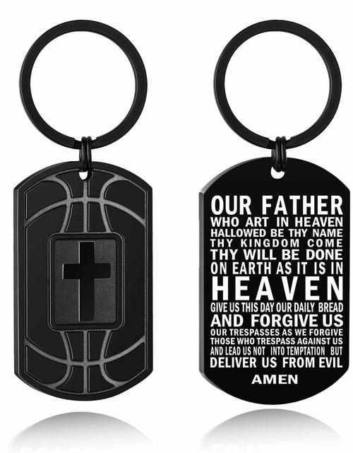 Load image into Gallery viewer, Miss Chipmunk Football Bible Verse Keychain Men Black Medium
