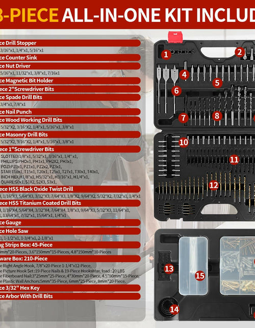 Load image into Gallery viewer, Wakuka 400 Pcs Drill Bit &amp; Screwdriver Set Black High Speed Steel Titanium

