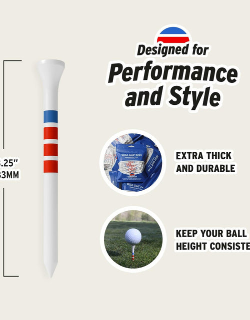 Load image into Gallery viewer, Wild Golf Wood Bamboo Golf Tees 3-1/4" Extra-Thick Red White Blue 50 Pack
