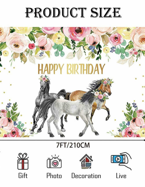 Load image into Gallery viewer, JICONEE Horse Birthday Party Backdrop Western Bohemian Wildflower 7x5ft
