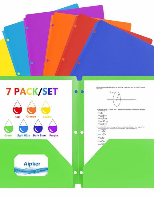 Load image into Gallery viewer, Aipker Plastic Folder with Pockets 3-Hole Punched 7 Pack Assorted Colors
