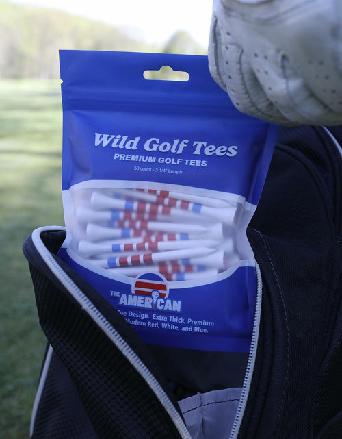 Load image into Gallery viewer, Wild Golf Wood Bamboo Golf Tees 3-1/4" Extra-Thick Red White Blue 50 Pack
