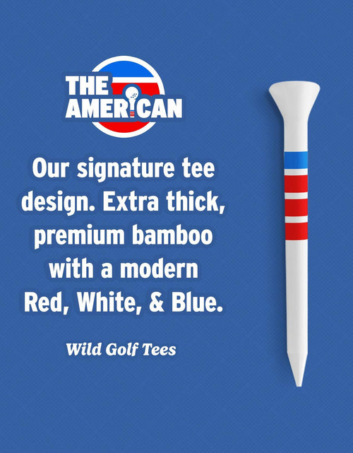 Load image into Gallery viewer, Wild Golf Wood Bamboo Golf Tees 3-1/4" Extra-Thick Red White Blue 50 Pack
