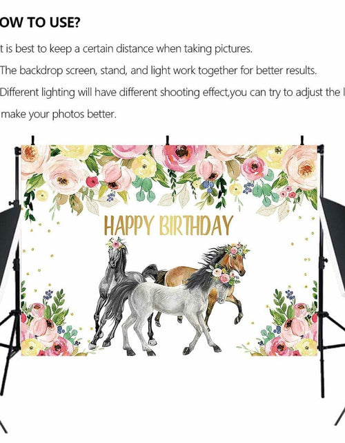Load image into Gallery viewer, JICONEE Horse Birthday Party Backdrop Western Bohemian Wildflower 7x5ft
